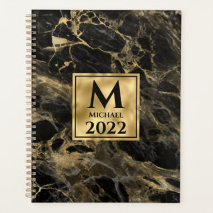 Zwart en Gouden Marmer Monogram Elegante Luxe Planner