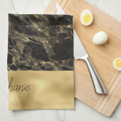 Zwart en Gouden Marmer Monogram Theedoek (Quarter Fold)