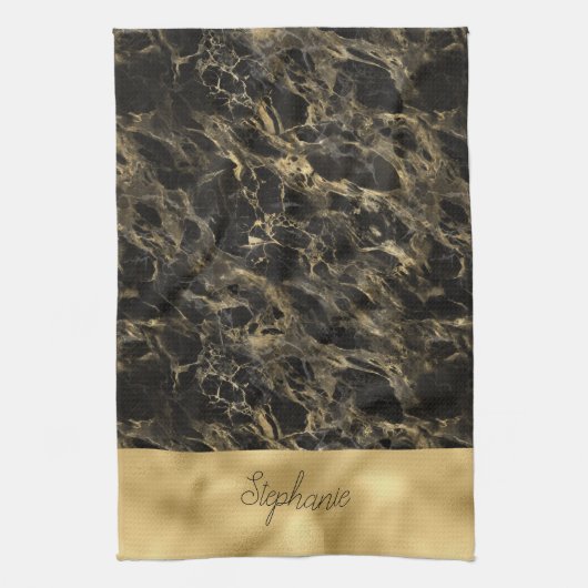 Zwart en Gouden Marmer Monogram Theedoek (Verticaal)