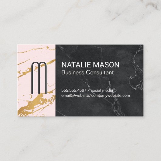 Zwart en gouden marmer visitekaartje (Voorkant)