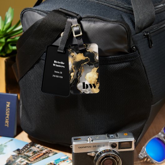 Zwart en Gouden Marmeren Douanetekst Bagagelabel (Voorkant /achterkant)