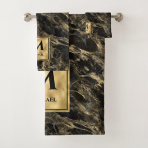 Zwart en gouden marmeren monogram elegante luxe bad handdoek