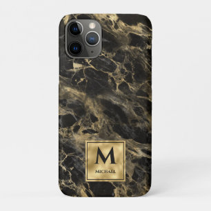 Zwart en gouden marmeren monogram Elegante luxe Case-Mate iPhone Case