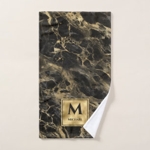 Zwart en gouden marmeren monogram elegante luxe handdoek