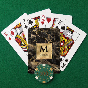 Zwart en gouden marmeren monogram Elegante luxe Pokerkaarten