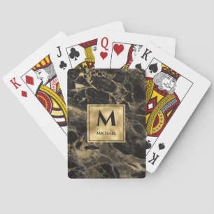 Zwart en gouden marmeren monogram Elegante luxe Pokerkaarten