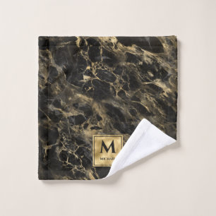 Zwart en gouden marmeren monogram elegante luxe washandje