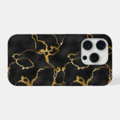 Zwart en gouden marmeren patroon iPhone hoesje (Achterkant horizontaal)