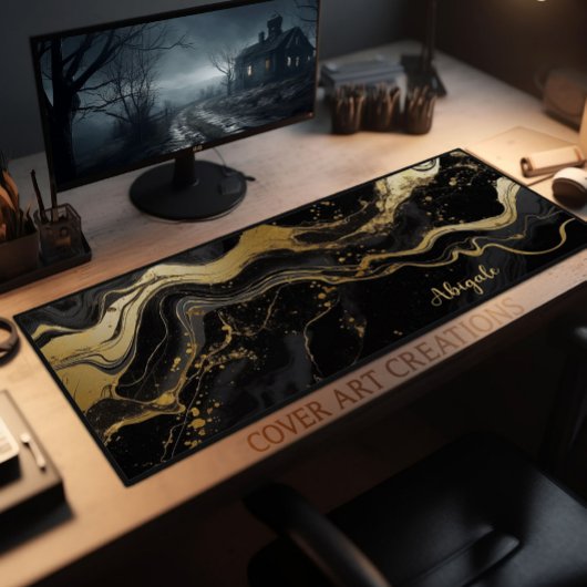 Zwart en gouden marmeren textuur gepersonaliseerd bureaumat