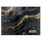 Zwart en gouden marmeren textuur gepersonaliseerd snijplank (Voorkant)