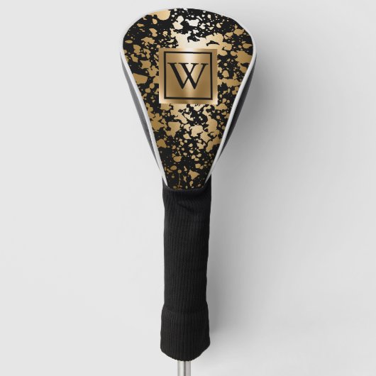 Zwart en Gouden Metaalborstel Golfheadcover (Voorkant)