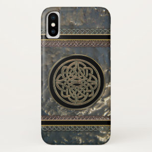 Zwart en gouden metalen Keltische knoop op iPhone X Hoesje