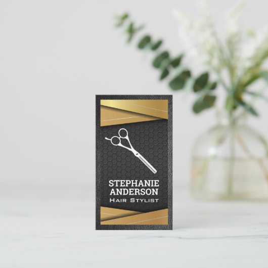 Zwart en gouden metalen | Salon Scissors Visitekaartje (Staand voorkant)