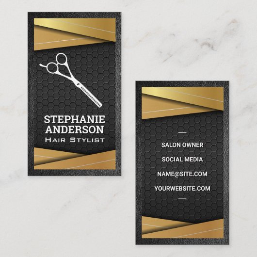Zwart en gouden metalen | Salon Scissors Visitekaartje (Voorkant / Achterkant)