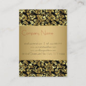 Zwart en Gouden Metallic Bloemen Damasks Monogram Visitekaartje (Achterkant)