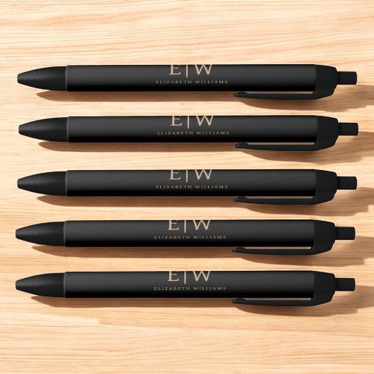 Zwart en Gouden Minimalistisch Modern Monogram Zwarte Inkt Pen