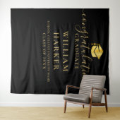 Zwart en gouden modern afstudeerfoto-achtergrond wandkleed (In Situ (horizontaal))