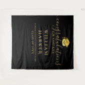 Zwart en gouden modern afstudeerfoto-achtergrond wandkleed (Voorkant (horizontaal))