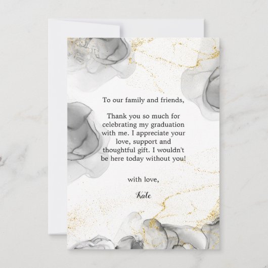 Zwart en gouden modern fotoscript Afstuderen Bedankkaart (Achterkant)