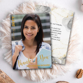 Zwart en gouden modern fotoscript Afstuderen Bedankkaart