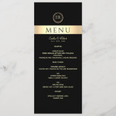 Zwart en gouden monogram bruiloft menu (Voorkant)
