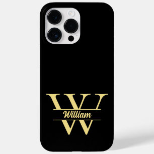 Zwart en gouden monogram Elegant initiaal script Case-Mate iPhone 14 Pro Max Hoesje