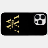 Zwart en gouden monogram | Elegant initiaal script Case-Mate iPhone Case (Achterkant (horizontaal))