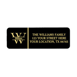 Zwart en gouden monogram | Elegant initiaal script Etiket