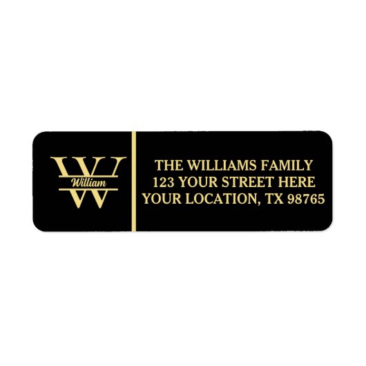 Zwart en gouden monogram | Elegant initiaal script Etiket (Voorkant)
