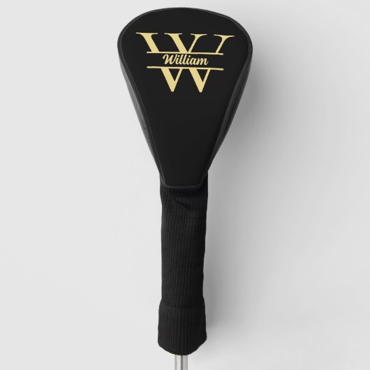 Zwart en gouden monogram | Elegant initiaal script Golfheadcover (Voorkant)