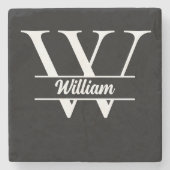 Zwart en Gouden Monogram | Elegante Initiaal Naam Stenen Onderzetter (Voorkant)