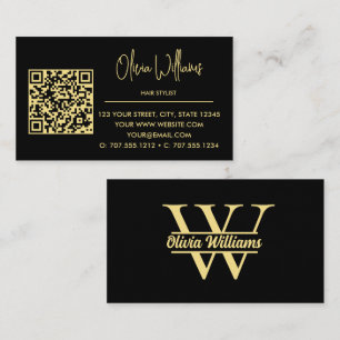 Zwart en Gouden Monogram Elegante Initiële Naam Visitekaartje