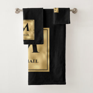Zwart en gouden monogram elegante luxe bad handdoek