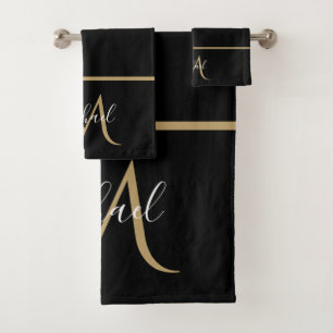 Zwart en Gouden Monogram Elegante Luxe Bad Handdoek