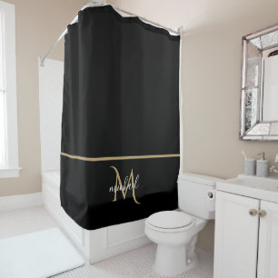 Zwart en gouden monogram elegante luxe douchegordijn