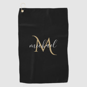 Zwart en gouden monogram elegante luxe golfhanddoek