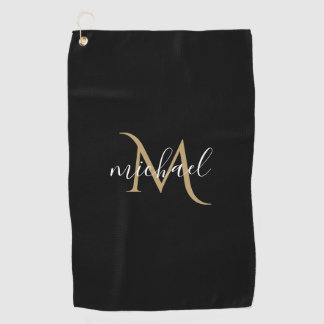 Zwart en gouden monogram elegante luxe golfhanddoek