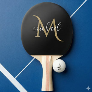 Zwart en Gouden Monogram Elegante Luxe Tafeltennisbatje