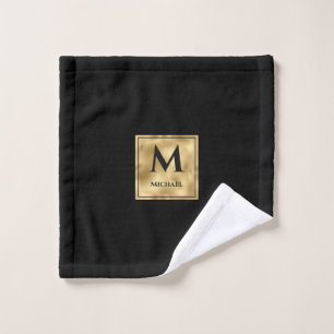 Zwart en gouden monogram elegante luxe washandje