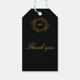 Zwart en gouden monogram embleem cadeaulabel