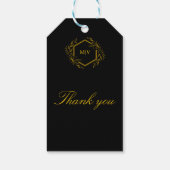 Zwart en gouden monogram embleem cadeaulabel (Achterkant)