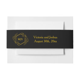 Zwart en gouden monogram embleem uitnodigingen wikkel