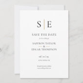 Zwart En Gouden Monogram Foto Bruiloft Save The Date (Voorkant)