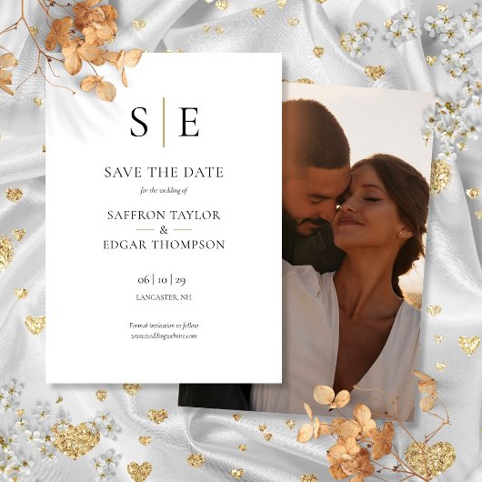 Zwart En Gouden Monogram Foto Bruiloft Save The Date