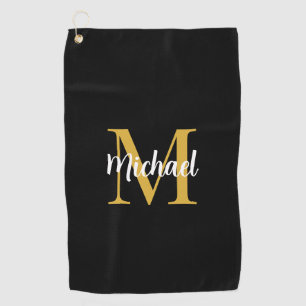 Zwart En Gouden Monogram Initiaal Elegante Sjabloo Golfhanddoek