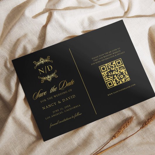 Zwart En Gouden Monogram Qr Code Bruiloft Save The Date