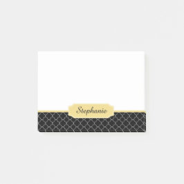 Zwart en Gouden Monogram Quatrefoil Post-it® Notes