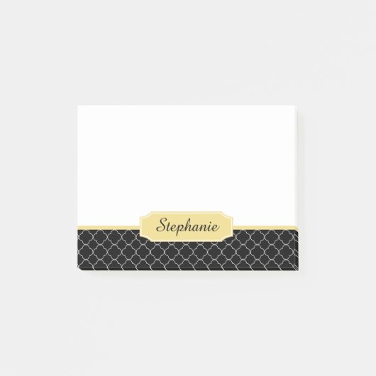 Zwart en Gouden Monogram Quatrefoil Post-it® Notes (Voorkant)