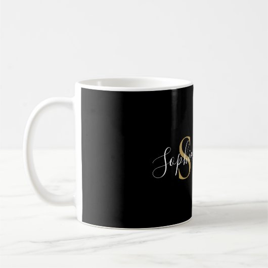 Zwart En Gouden Monogram Script Naam Koffiemok (Links)