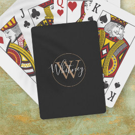 Zwart en gouden monogram script naam speelkaarten